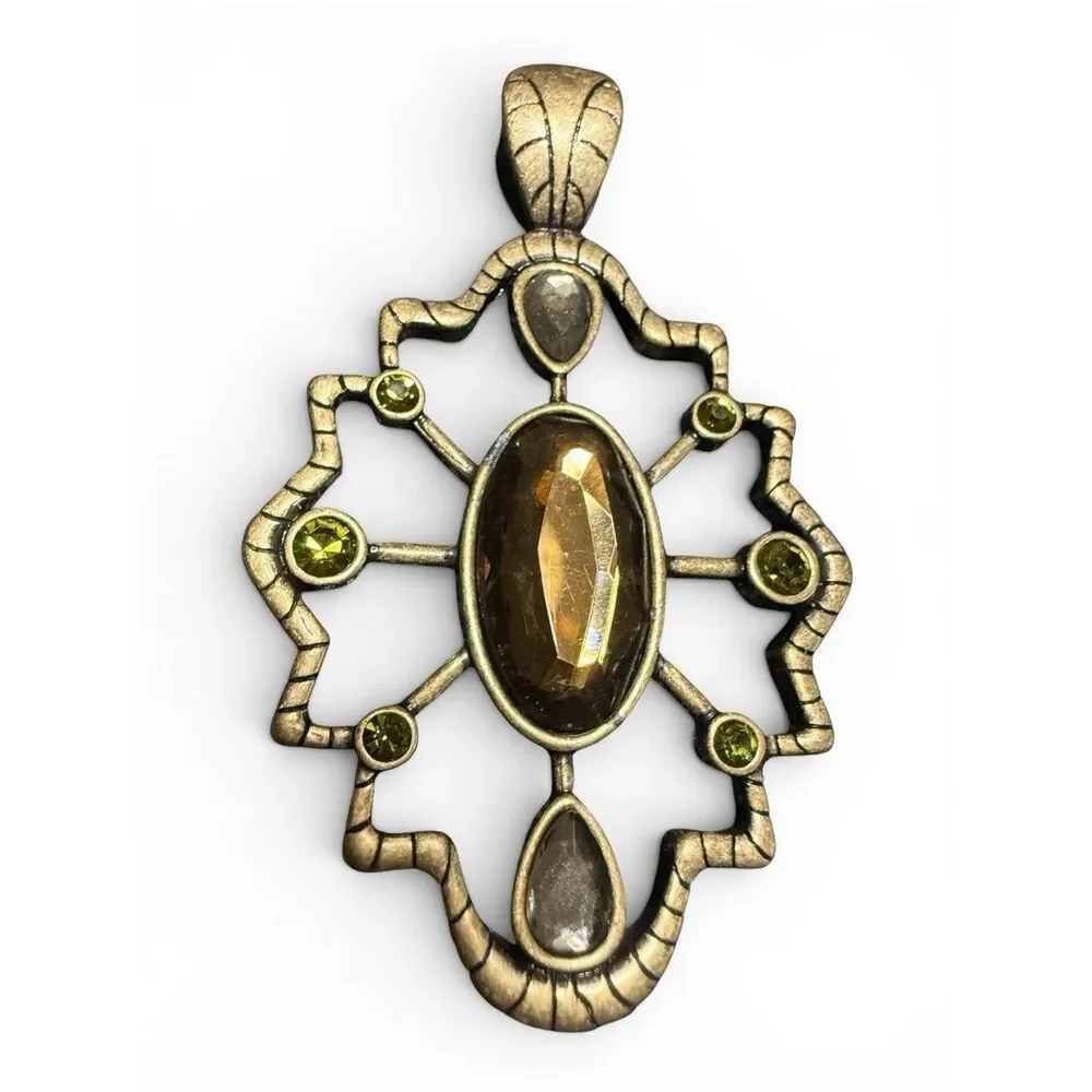 Vintage Gold Tone Statement Pendant Women Large Boho Gemstone Wide Bail